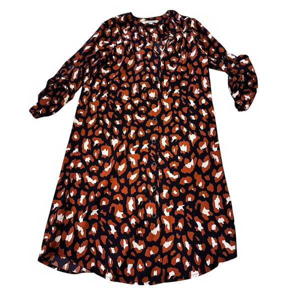 41 Hawthorn Womens XS Belted Shirt Dress Animal Print Roll Tabs Brown Career - Picture 1 of 8